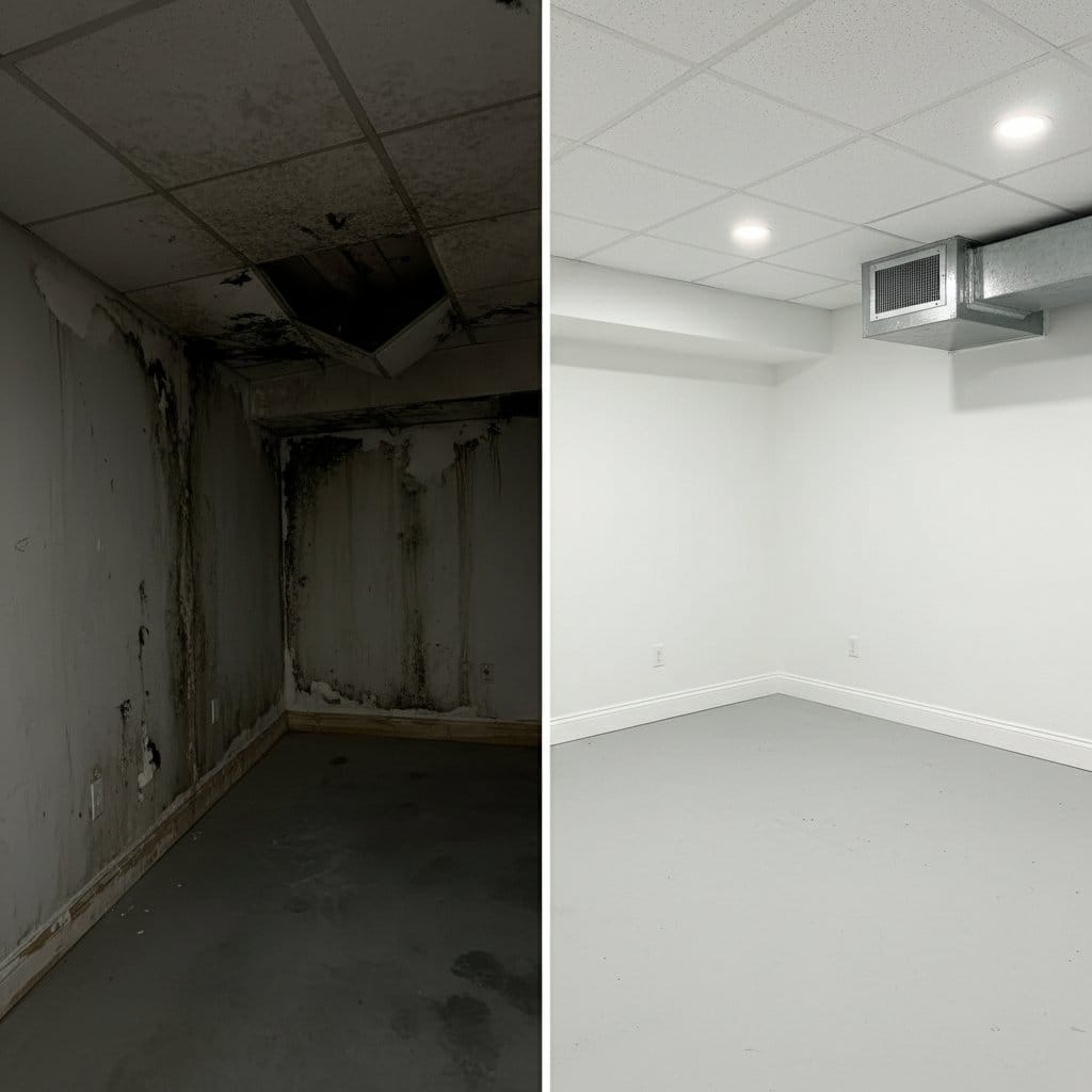 Mold Inspection & Moisture Assessment before and after in residential basement, Teaneck NJ