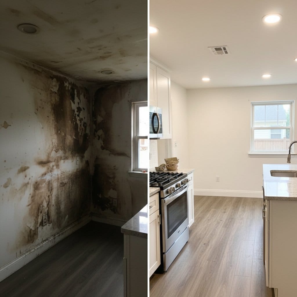 Basement & Foundation Mold Removal restoration β home kitchen of two-story residence in Teaneck, NJ