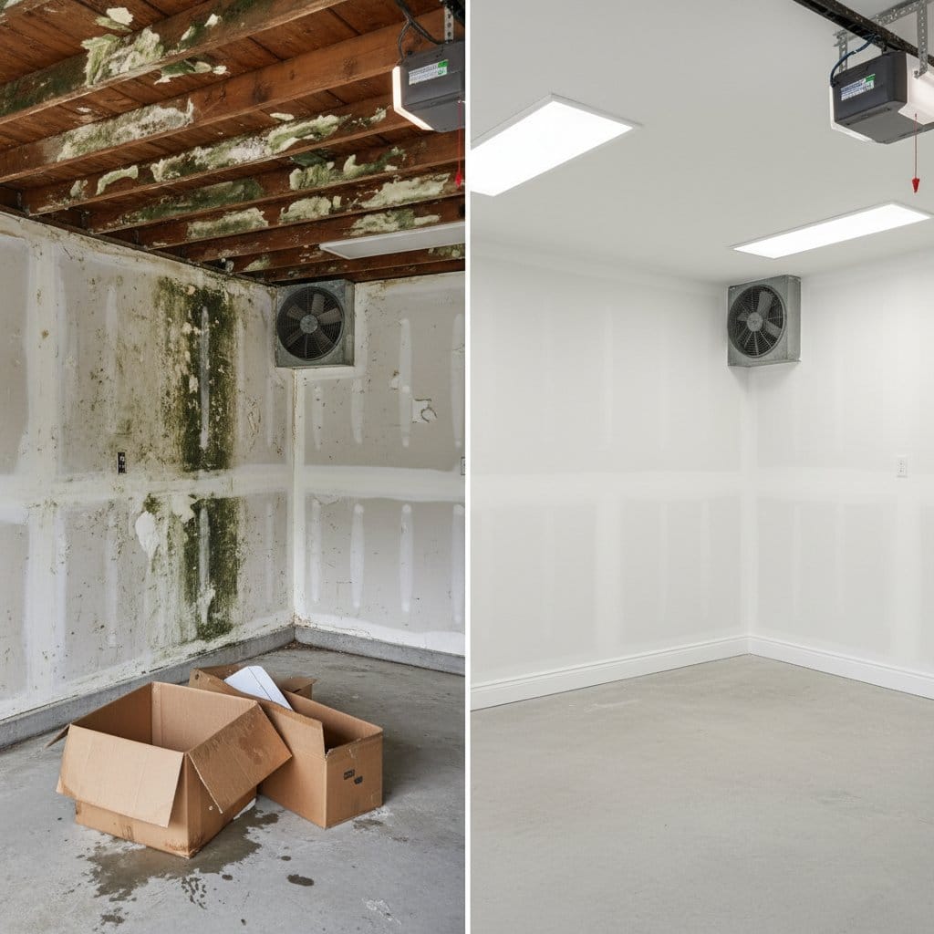 Post-Remediation Cleaning & Clearance before and after in garage, Teaneck NJ