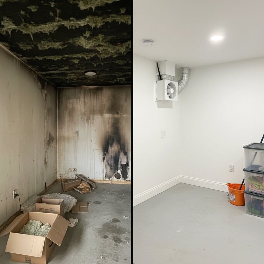 Humidity & Moisture Control Solution restoration — utility room of private residence in Teaneck, NJ