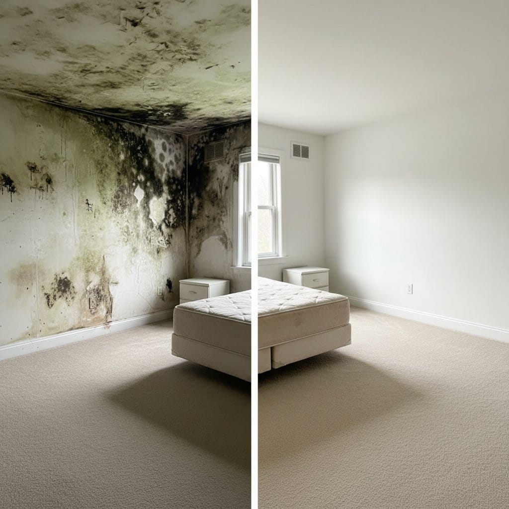 Teaneck Mold Removal bedroom restoration before and after in Teaneck
